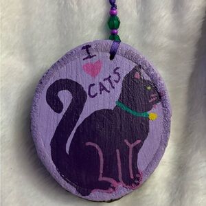 I love Cats Hand Painted Wood Slice Ornament Decoration